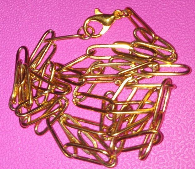 14k Gold Plated 19″ 20″ 22″ 24″ Paper Clip Chain Link Necklace Paperclip Charm