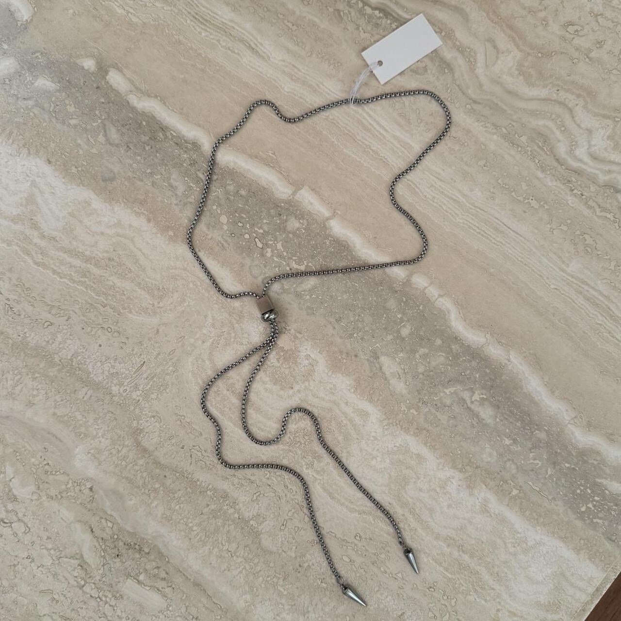 Silver Spike Chain Bolo Tie Necklace