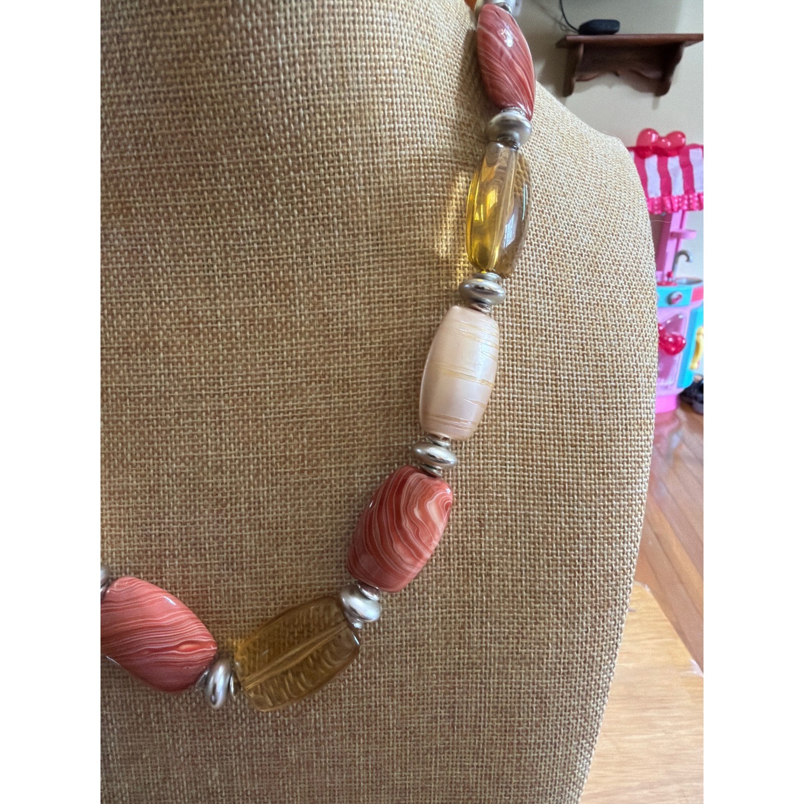 Chunky Statement Necklace Oversized Resin Acrylic Beads Amber Color Terracotta