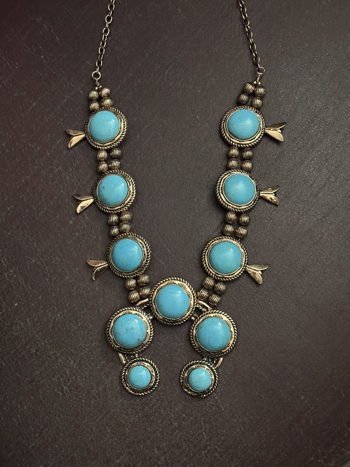 Southern Fried Chicz Costume Copper and Stone Squash Blossom Necklace 18-26 Inch