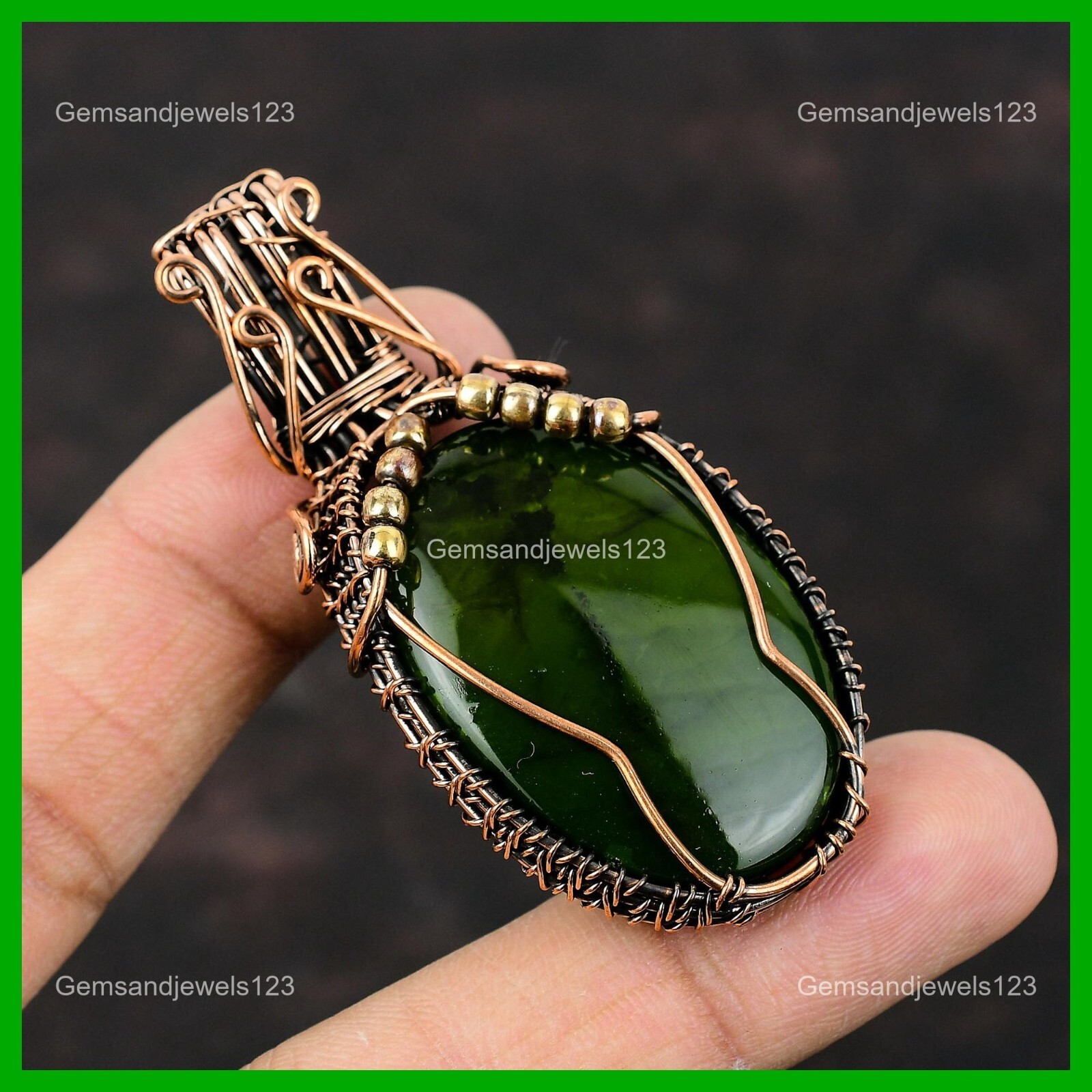 Copper Oval Peridot Fire Labradorite Stone Ethnic Wire Wrapped Pendant Jewelry