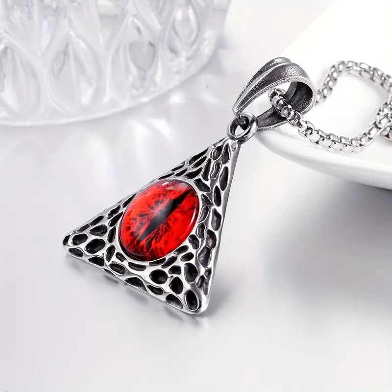 Hip Hop Cool Trendy Triangle Red Devil Eyes Titanium Steel Necklace Charms