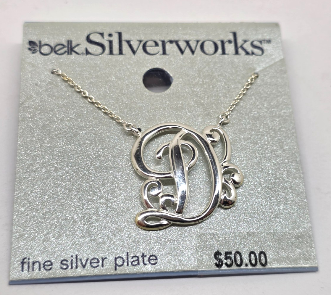 Belk Silverworks Fine Silver Plate Woman’s Necklace Cursive Letter D Pendant