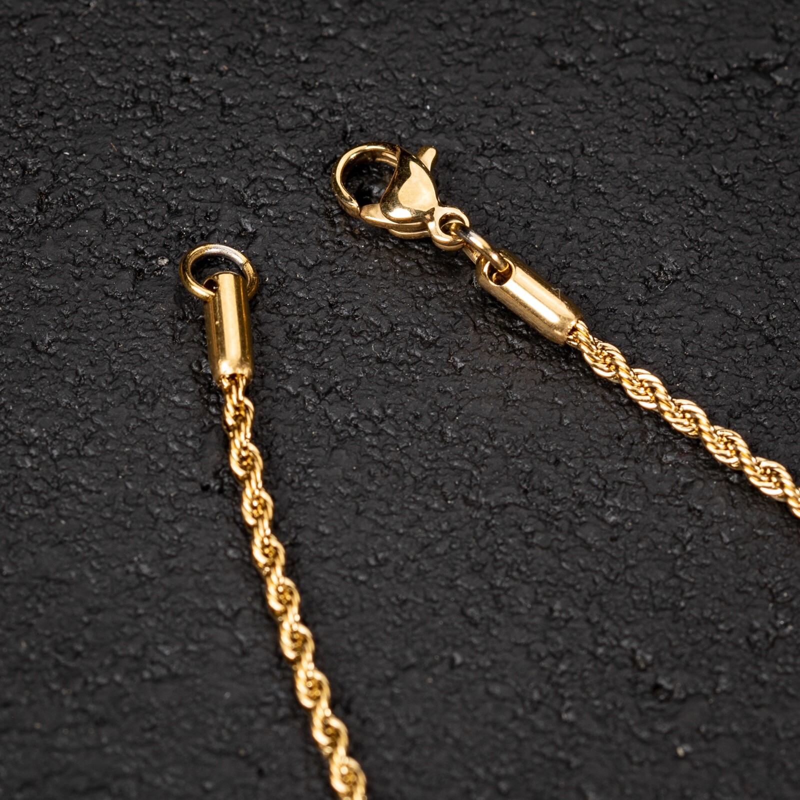 Solid Yellow Gold Plated Heavy 316 Stainless Steel 2MM Twist Rope Chain Necklace
