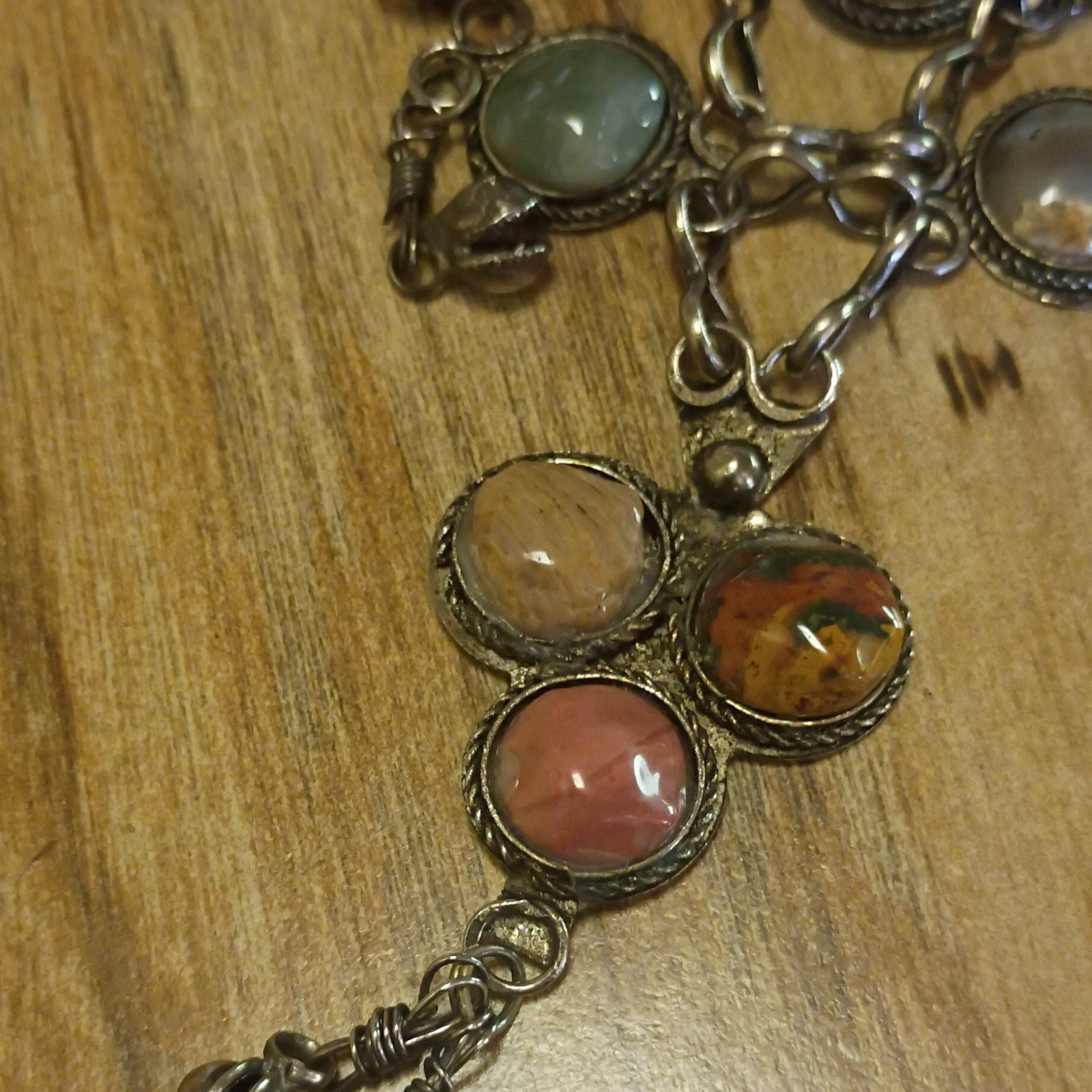 Multicolor Round Cabochon Bezel Bib Statement Necklace, Adjustable Cable Chain
