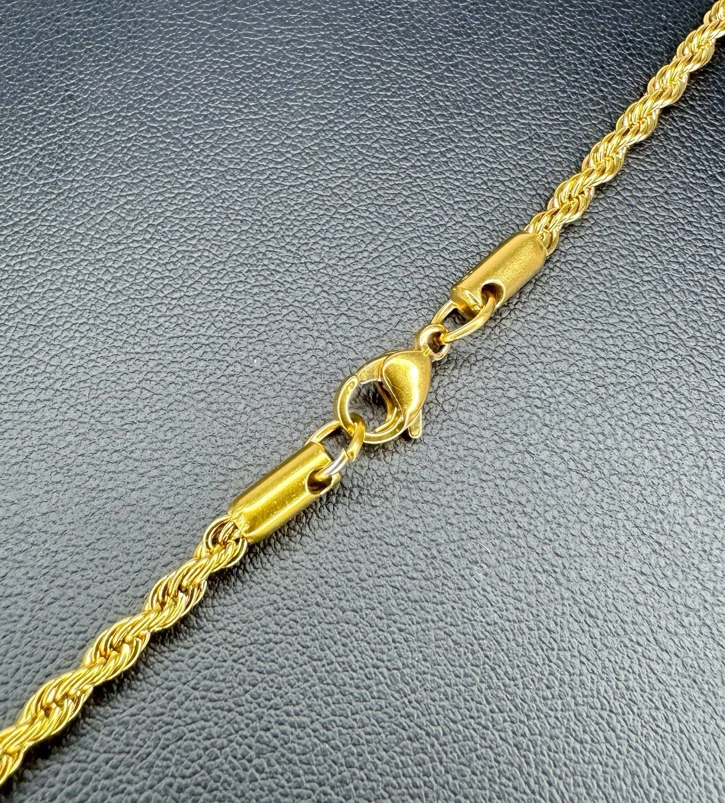 3mm Rope Chain Necklace – 18K Gold PVD 316L Stainless Steel 20″ 22″ 24″ Unisex