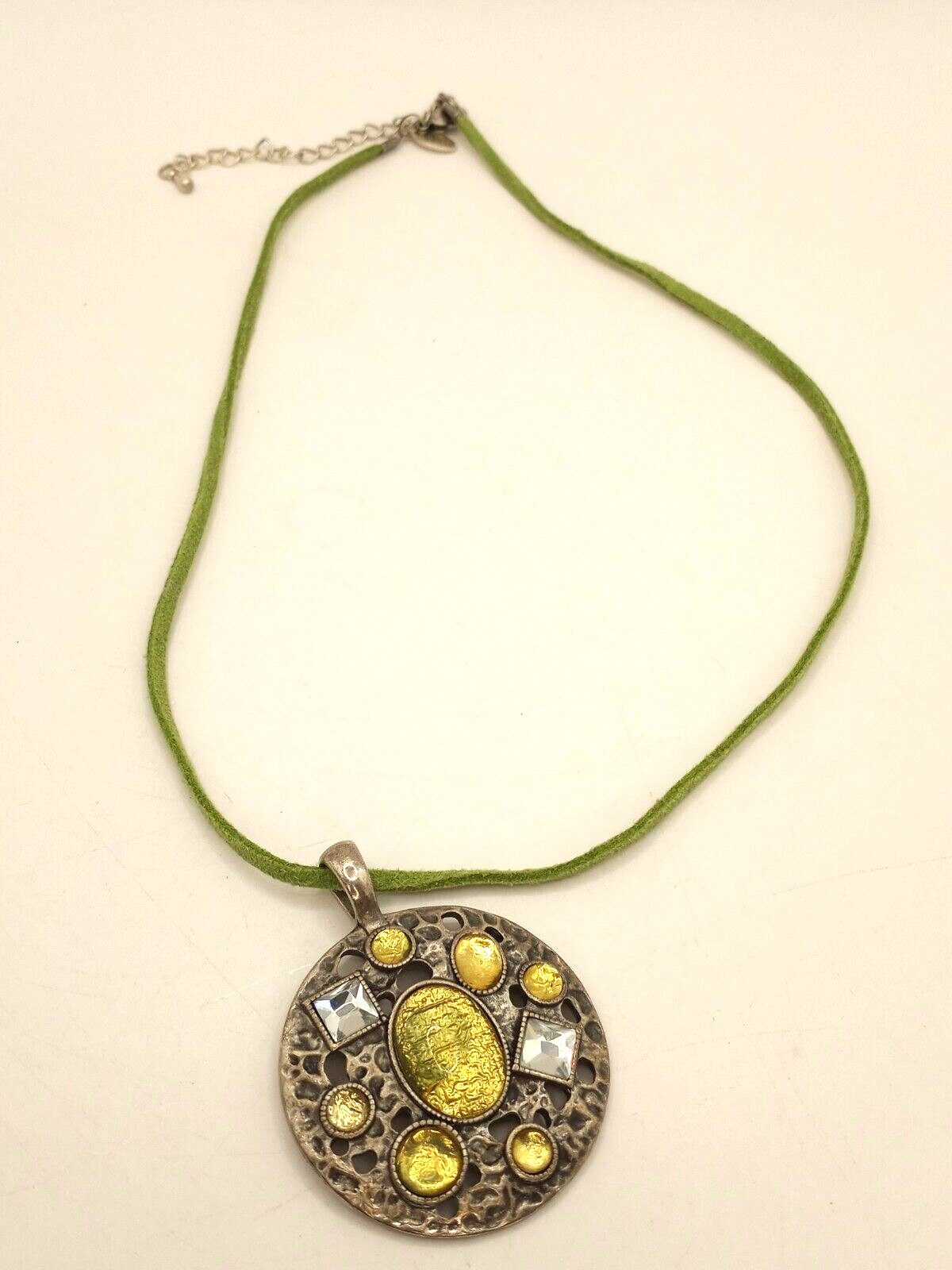 Lia Sophia Mint Julep Rhinestone on a Green Cord &Antiqued Silver Tone Pendant