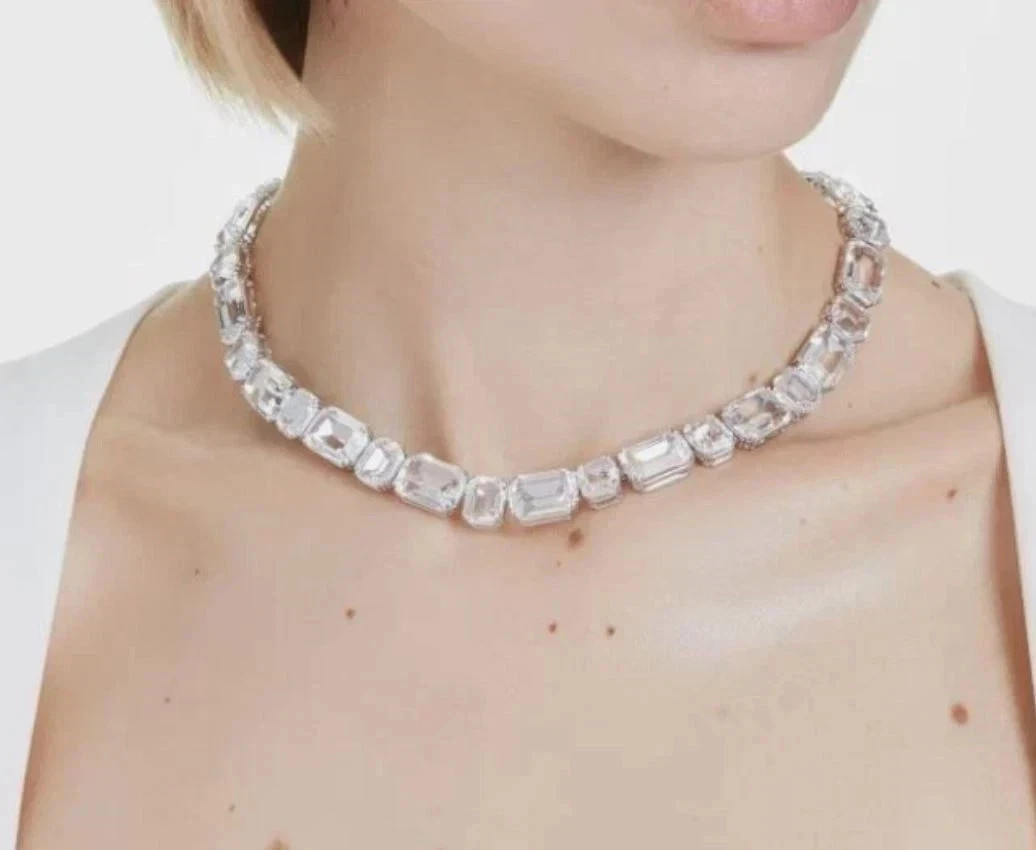 SWAROVSKI Millenia Tennis Necklace, Octagon Cut, White, Rhodium Plated