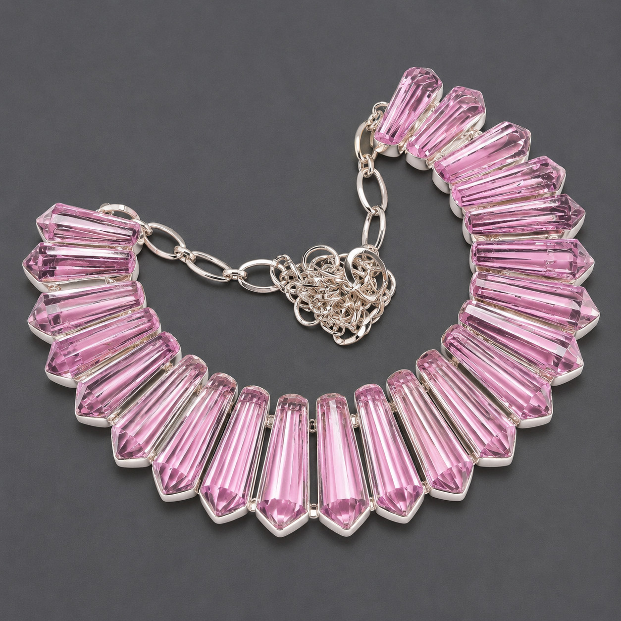 Pink Kunzite Pencil Shape Gemstone 925 Sterling Silver Gift Jewelry Necklace 18″
