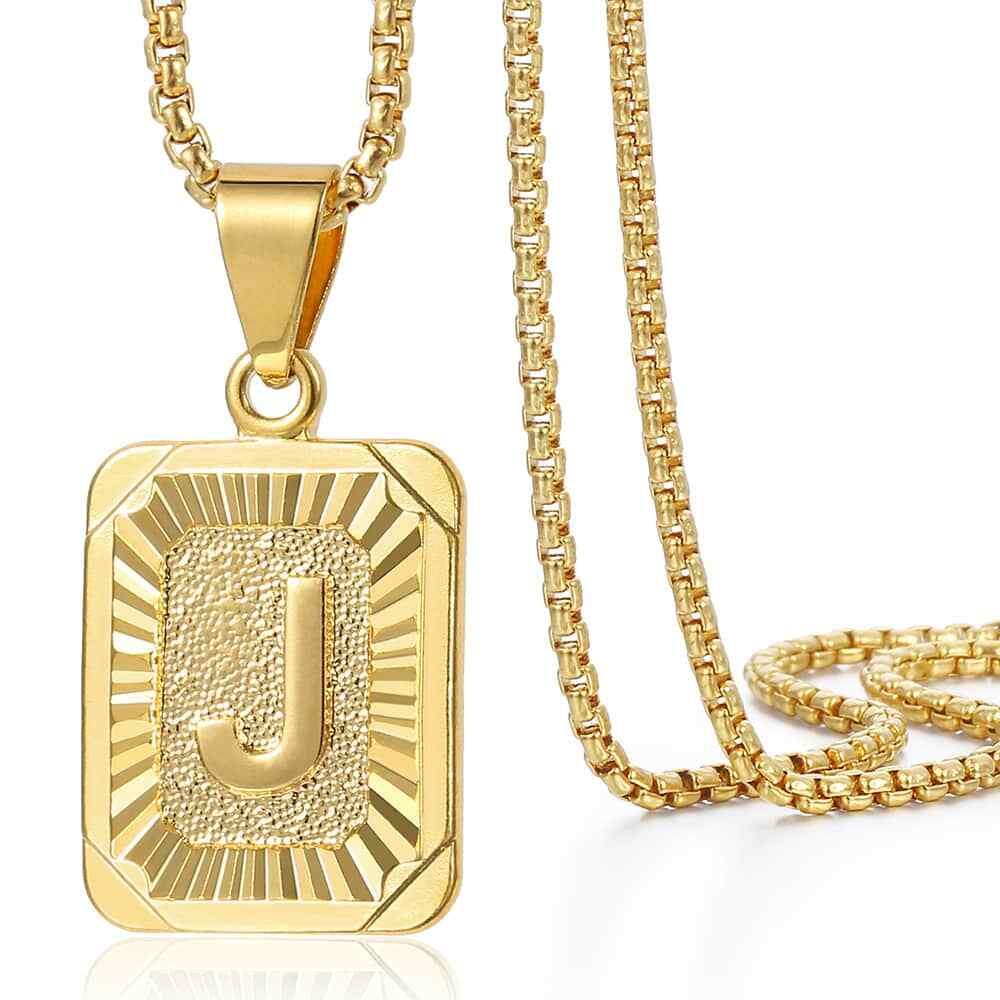 Women Men 18″ Gold Filled Initial Letter Pendant Necklace Stainless Steel Chain