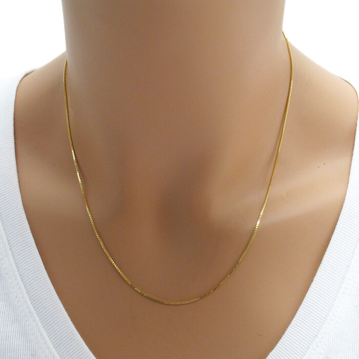 14K Gold Plated over Genuine 925 Sterling Silver Box Chain Necklace 1mm
