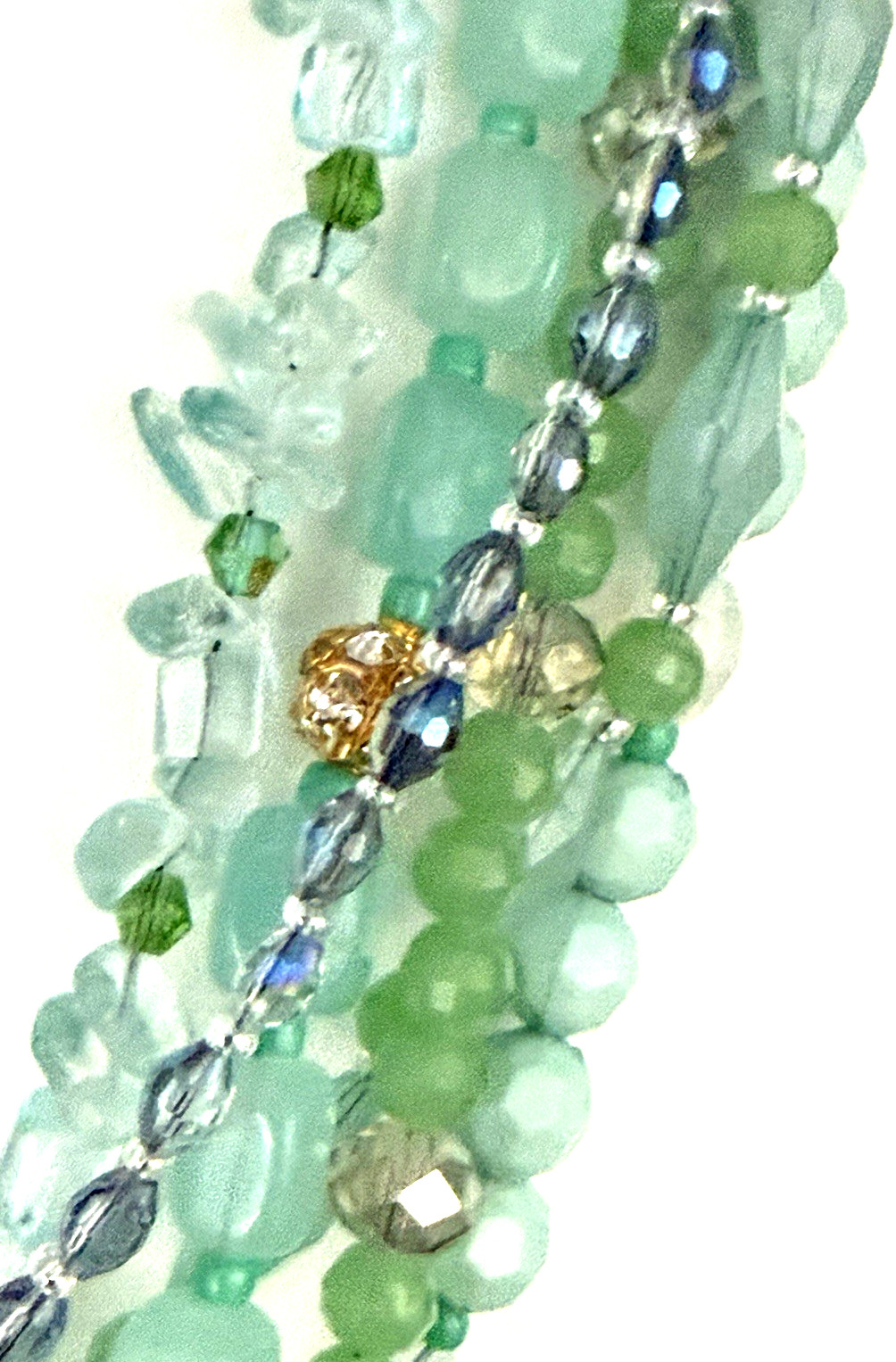Talbots Multistrand Layered Acrylic Glass Resin Teal Beaded Gold Tone Necklace