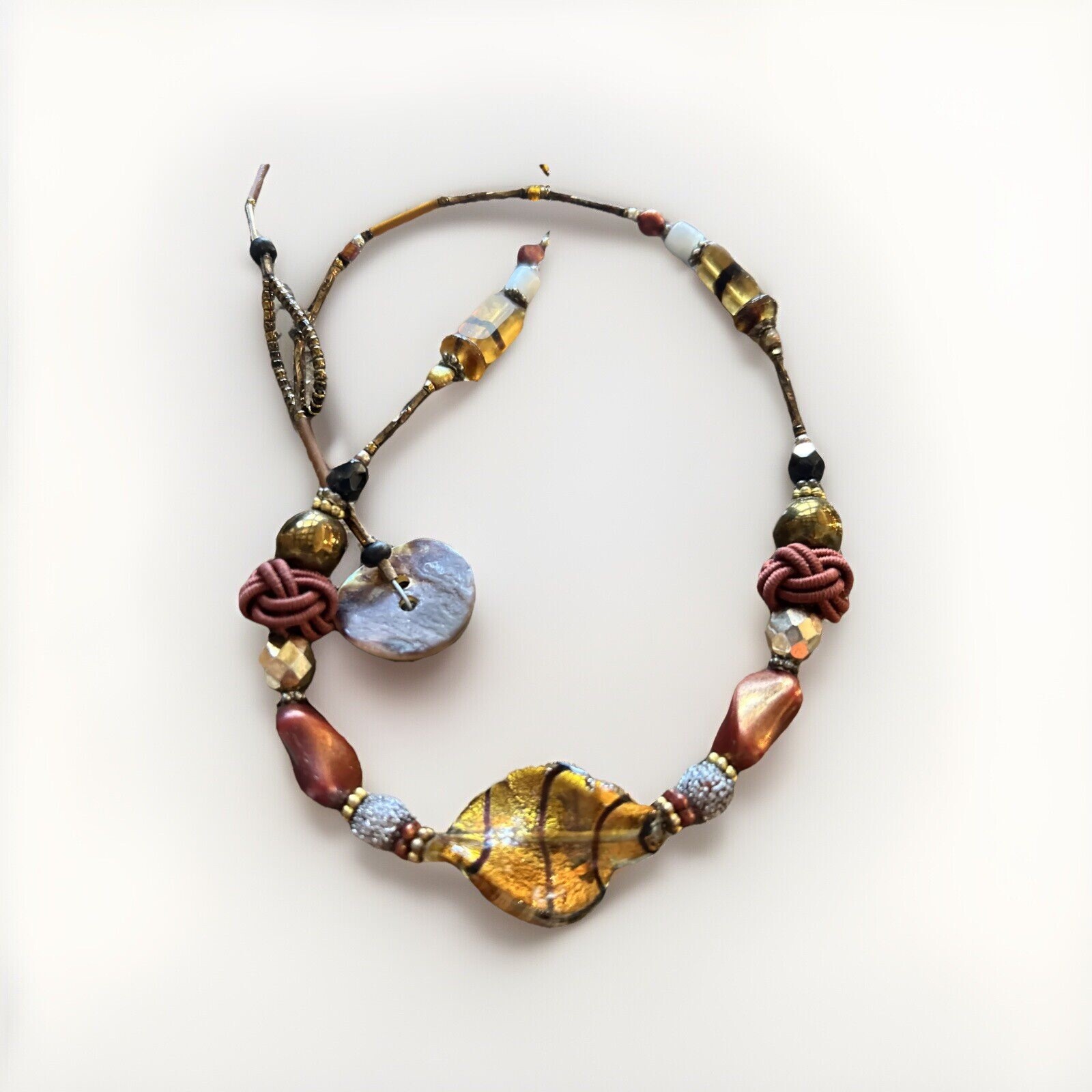 Women’s Glass Stone Bead Beaded Multi Color Artisan Made Necklace Tribal 20”