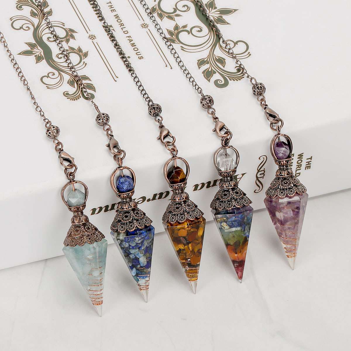 Natural Quartz Pendulum Healing Chips Stone Reiki Crystal Chakra Chain Pendant