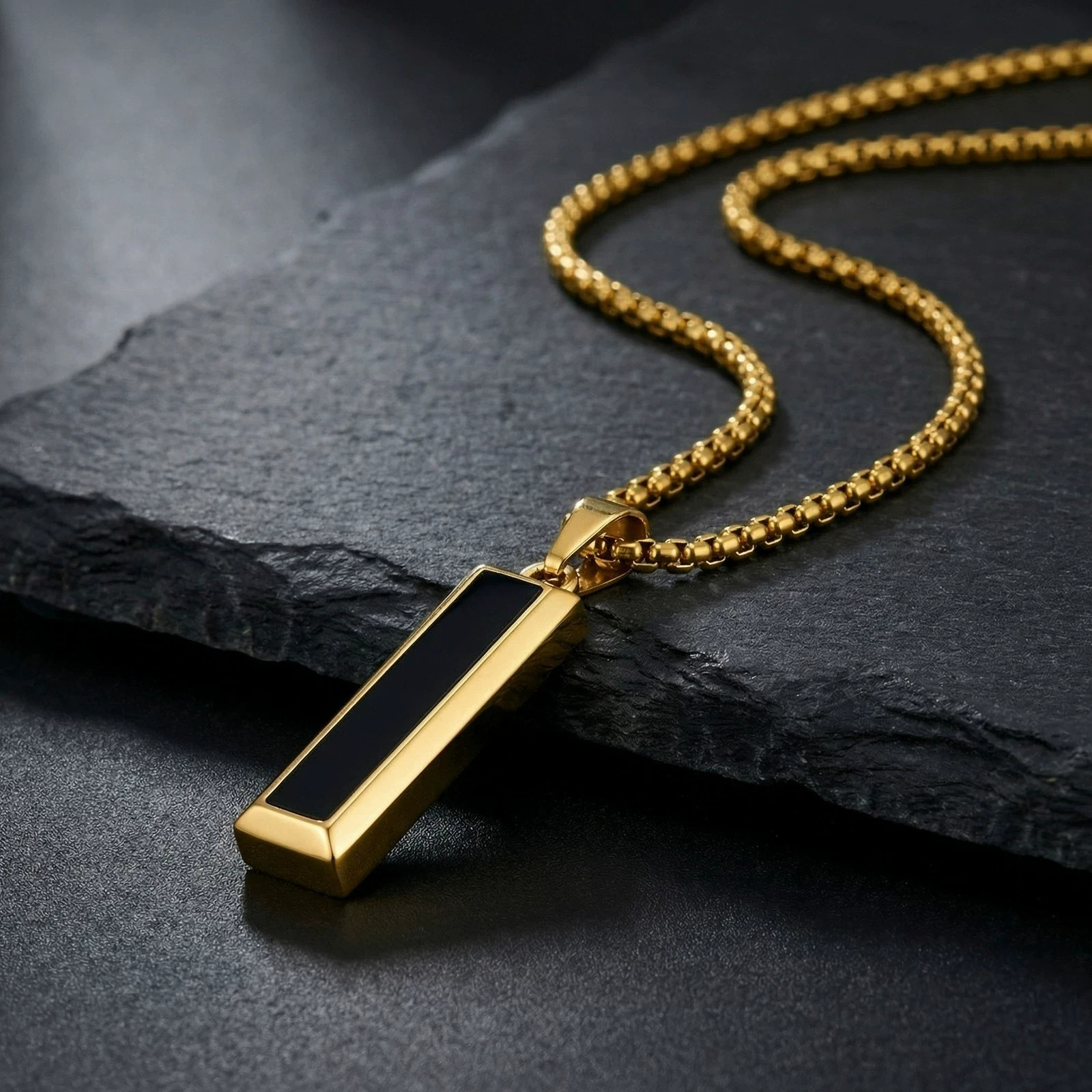 Men’s Fashion Stainless Steel Agate and Turquoise Geometric Bar Pendant Necklace