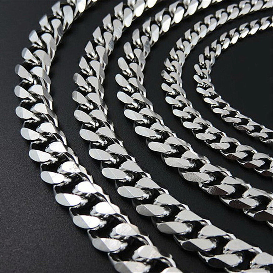 3/5/7/10/12mm Hot Women Men Chain Stainless Steel Silver Tone Curb Link Necklace