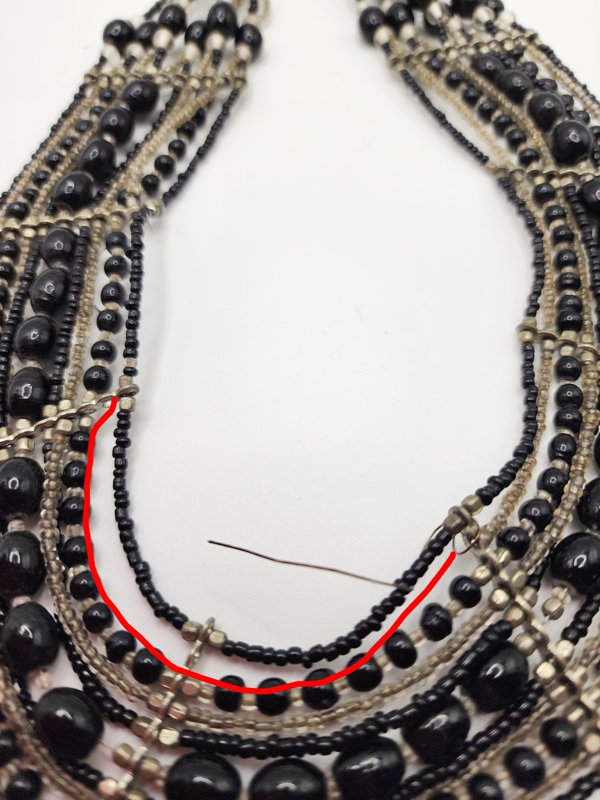 Black Silver Glass Beaded Statement Necklace Multi-Strand Lobster Closure