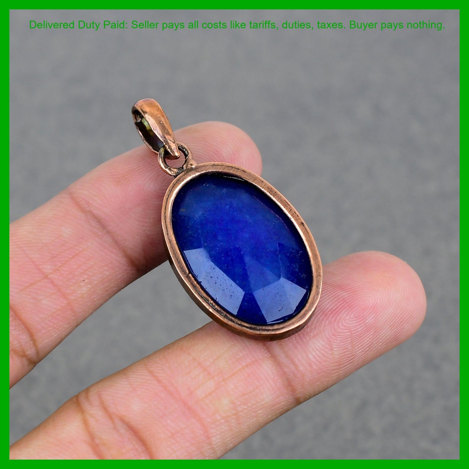 Thanks Giving Day Sale Blue Saphire Gemstone Bezel Electroformed Pendant Copper