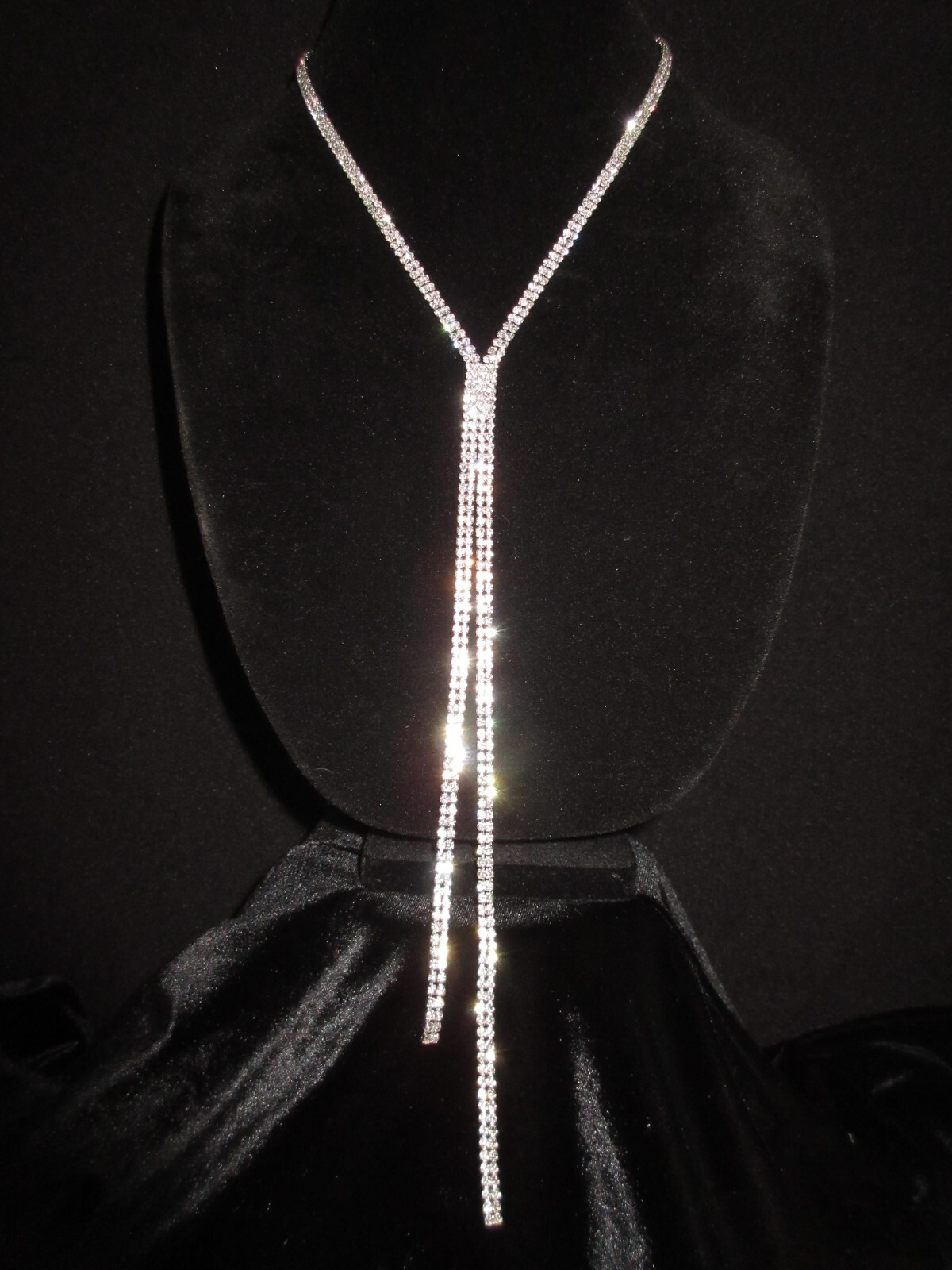 Elegant Rhinestone Necklace Long Lariat Y Drop Tassel Chain STUNNING Sparkle New