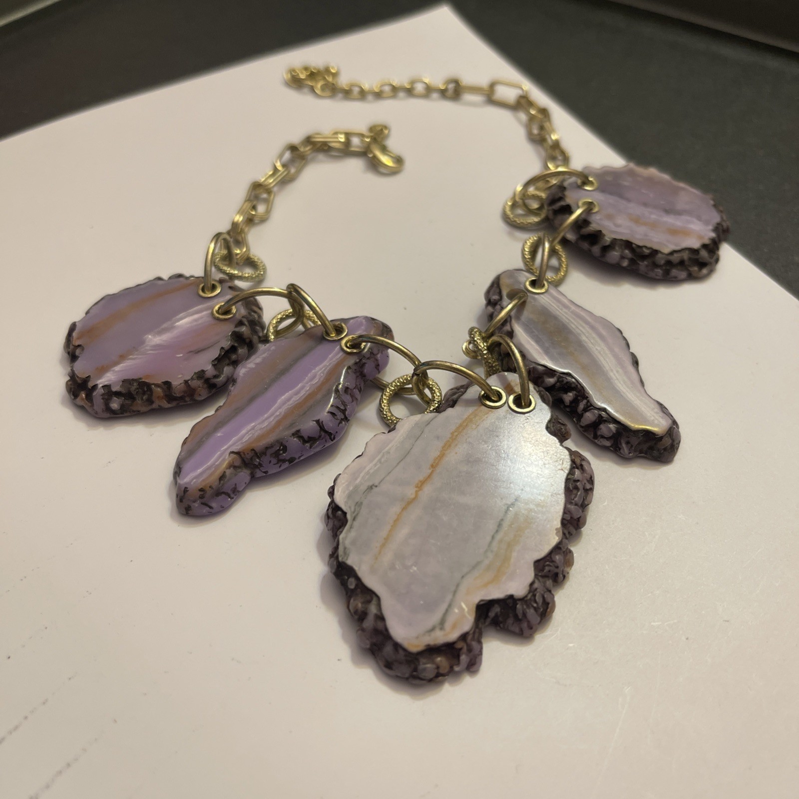 Joan Rivers Vintage Faux Stone Multiple Pendant Dangle Statement Necklace Purple