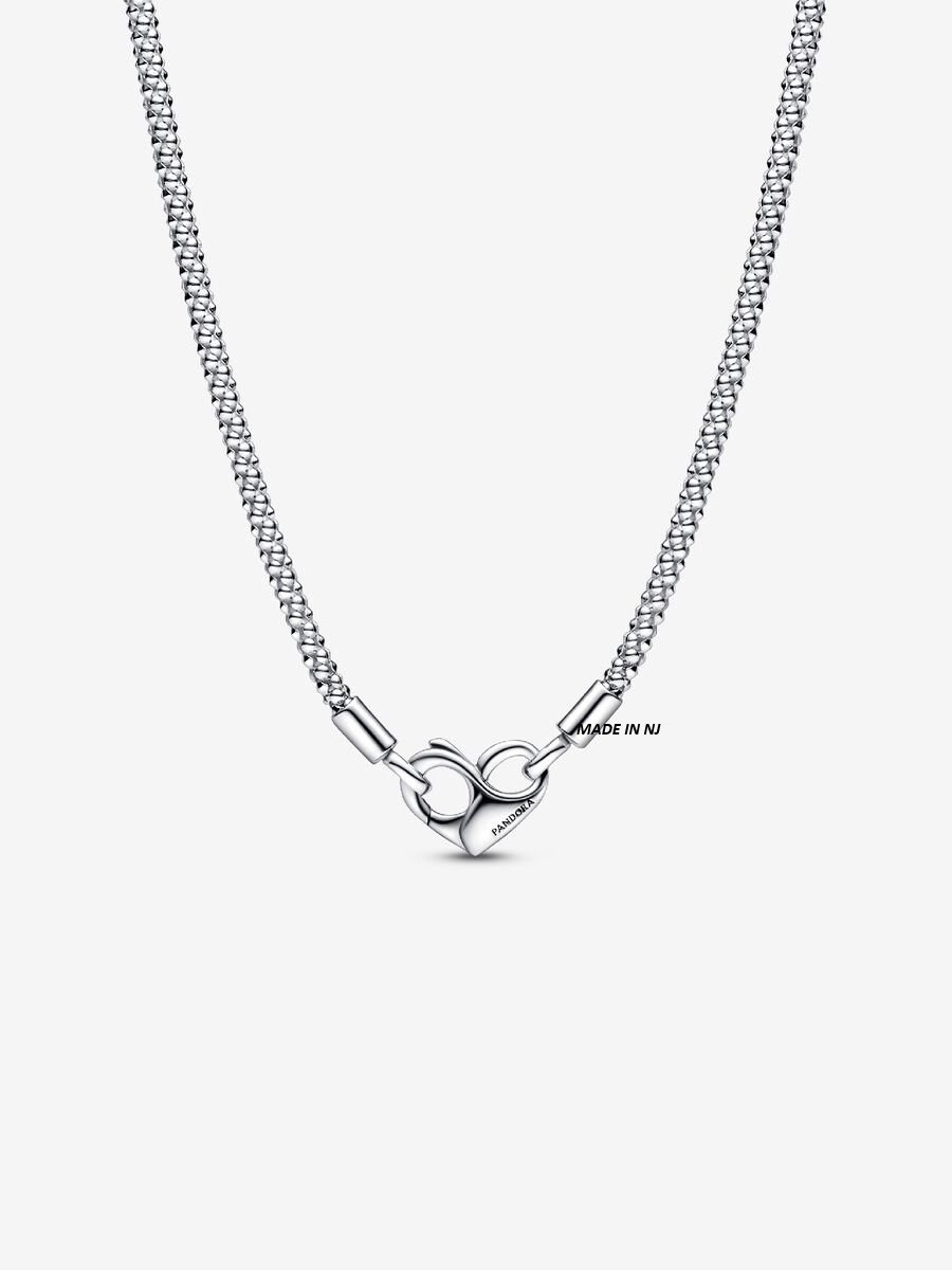 Brand New Authentic Pandorra 925 Silver Heart Studded Chain Necklace 392451C00