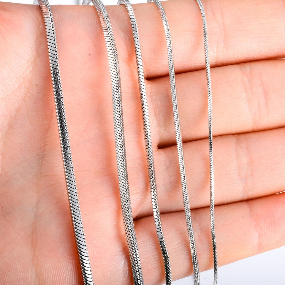 Square Snake Chain Necklace Stainless Steel Silver Color Men Smooth Jewelry