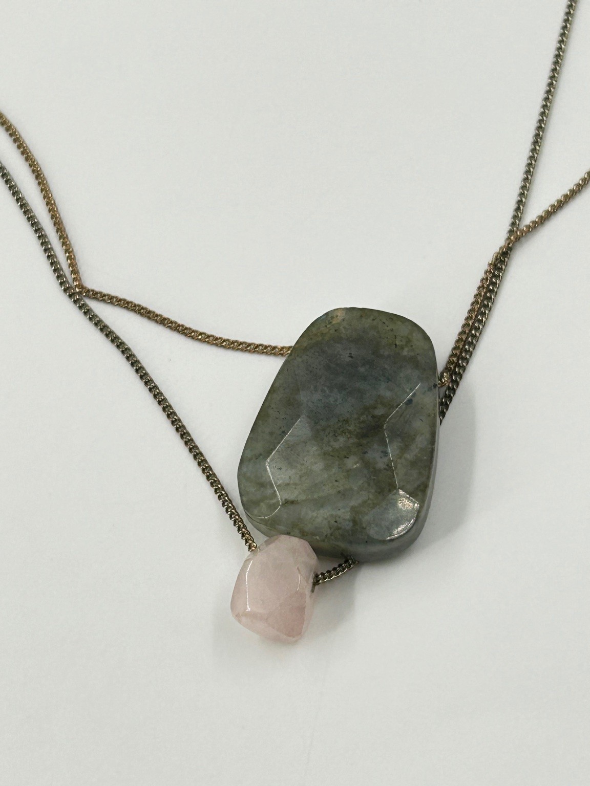 Natural Stone Pendant Necklace Labradorite Rose Quartz 24-27in Chain