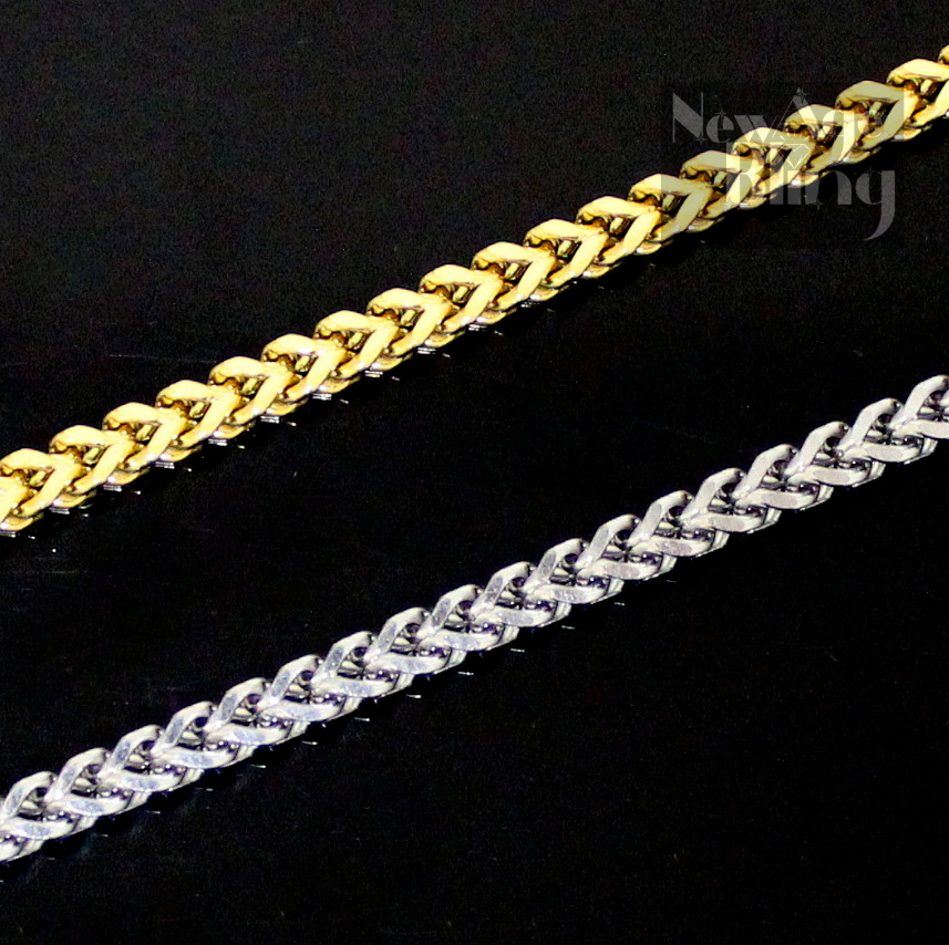 Mens Franco Chain Gold Plated Stainless Steel Foxtail 18″-24″ Solid Necklace
