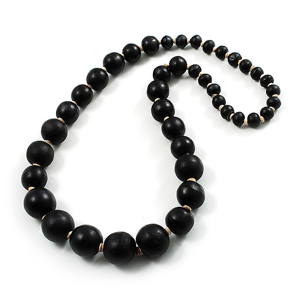 70cm Long Black Graduated Wooden Bead Necklace