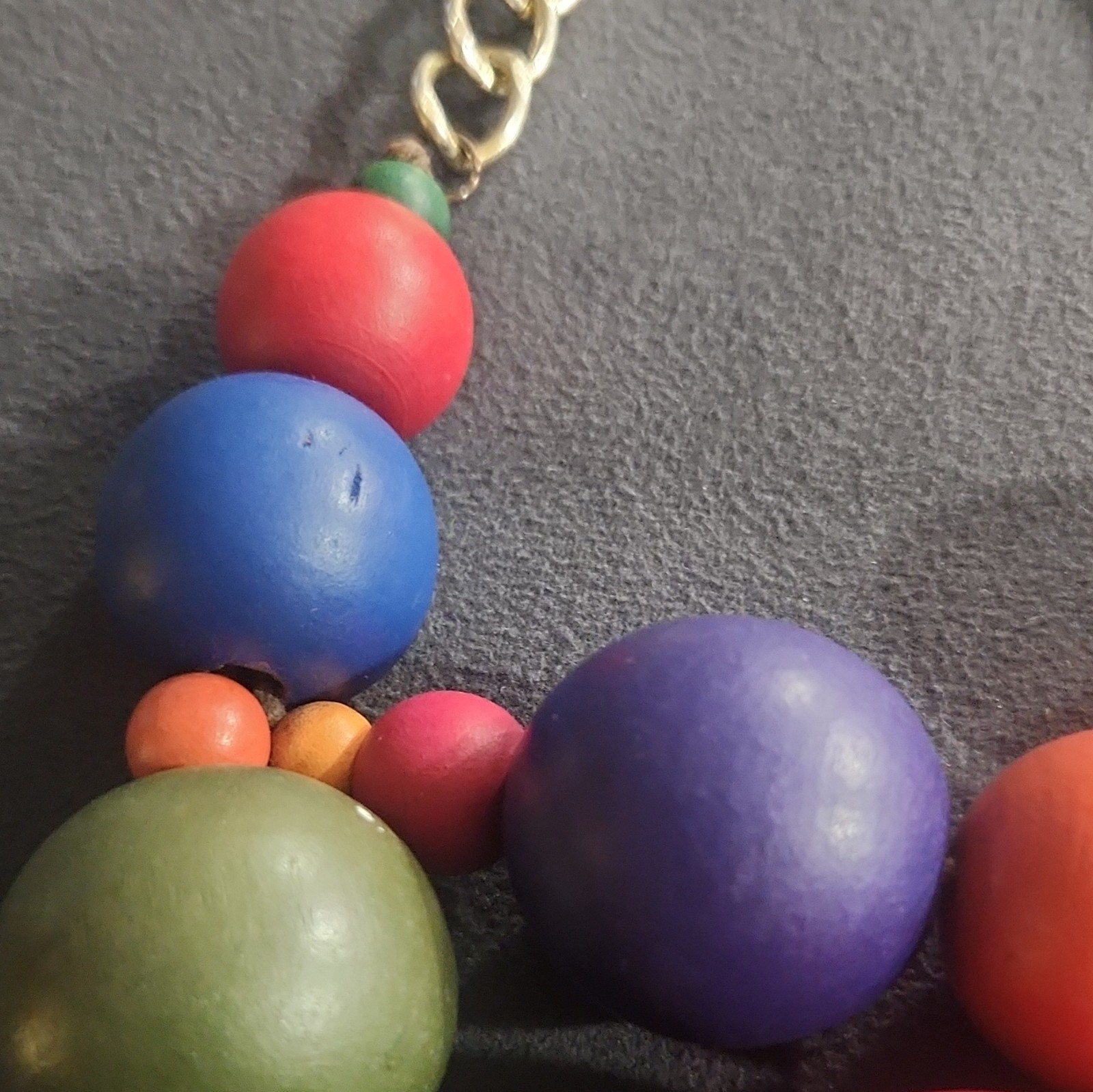 Multicolor Large Wood Bead Statement Necklace Cable Chain Adjustable Extender