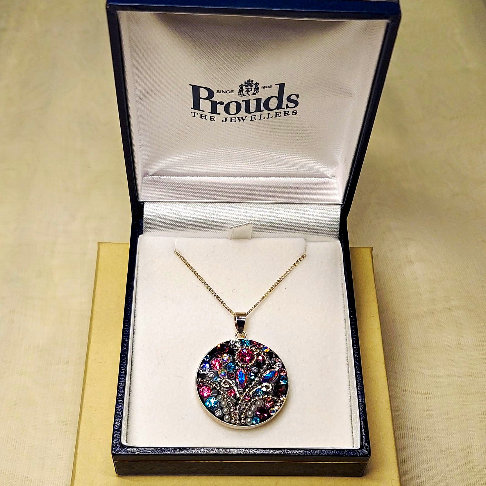 MULTICOLOR crystal silver 925 Round Rhinestone Pendant Necklace, Cable Chain