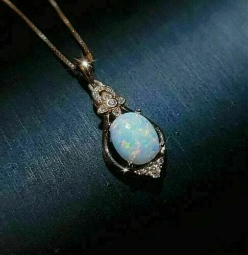 Simulated Fire Opal 1.50 Ct Oval Cut Solitaire Pendant 14K Rose Gold Plated