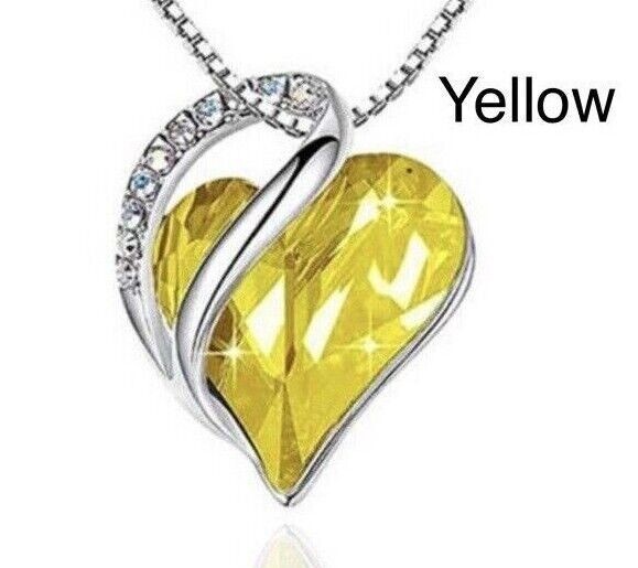 Birthstone Crystal Heart Shape Pendants Stainless Steel Necklace Women Girls