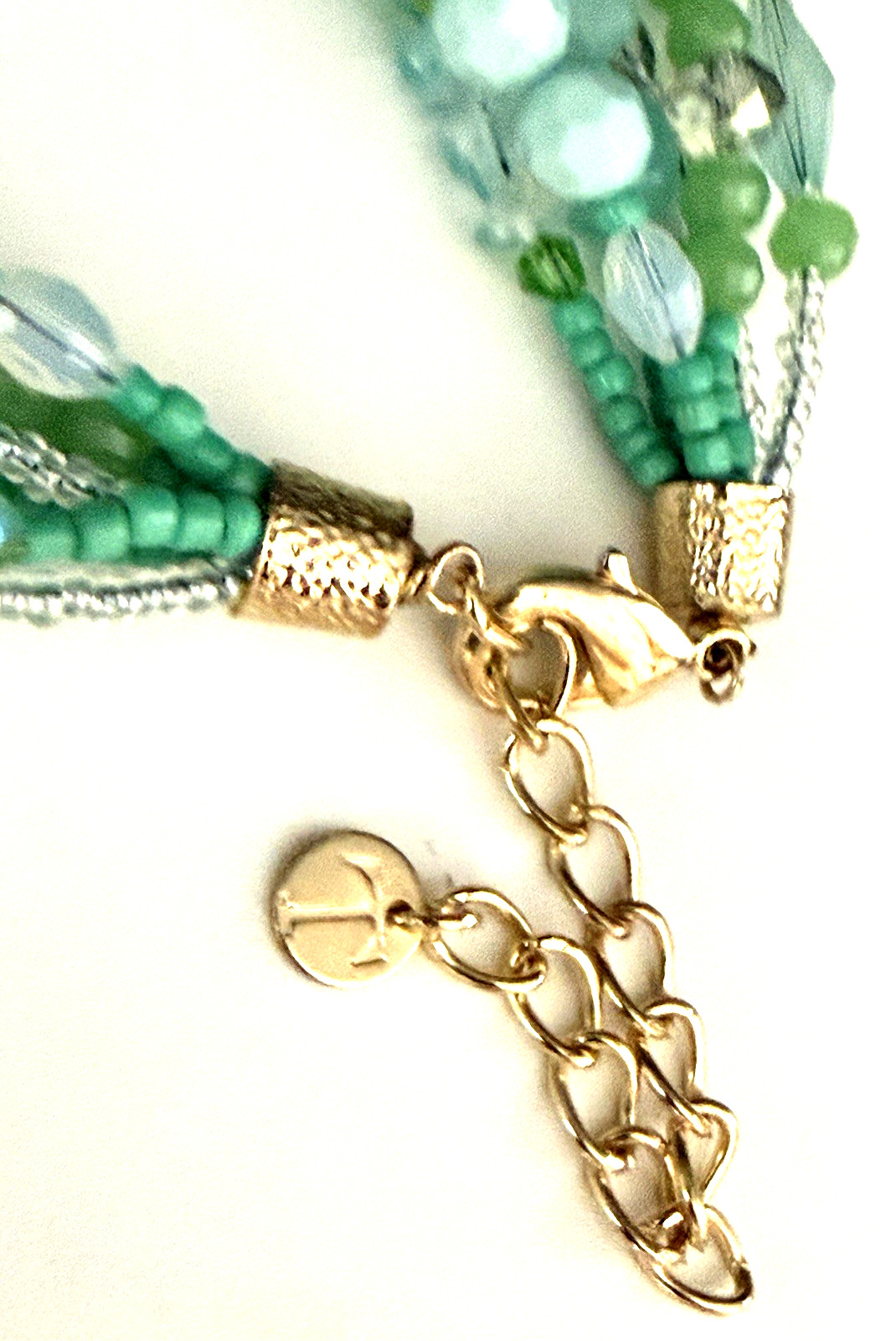 Talbots Multistrand Layered Acrylic Glass Resin Teal Beaded Gold Tone Necklace