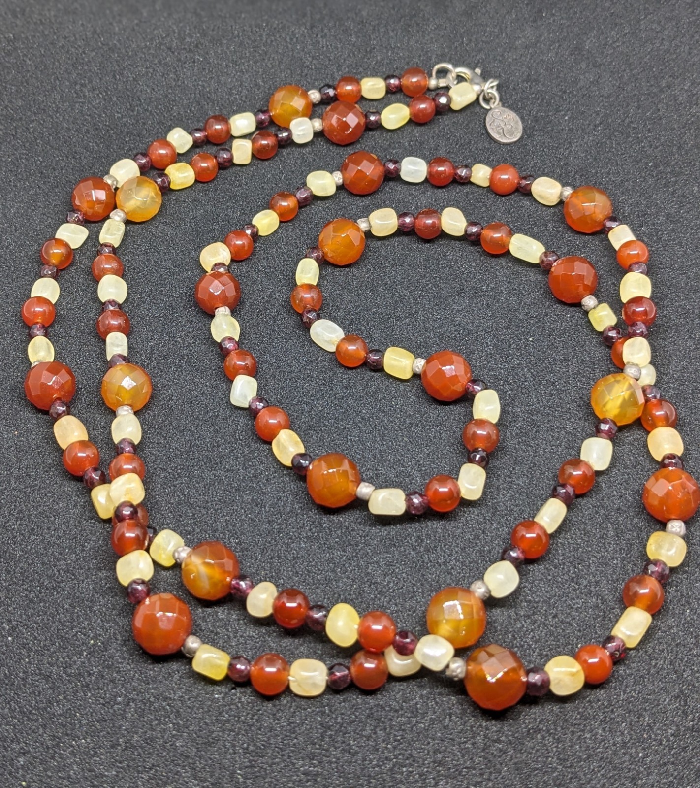 Sally C Faceted Stone Rope Necklace SX 925 Thailand 40” Long