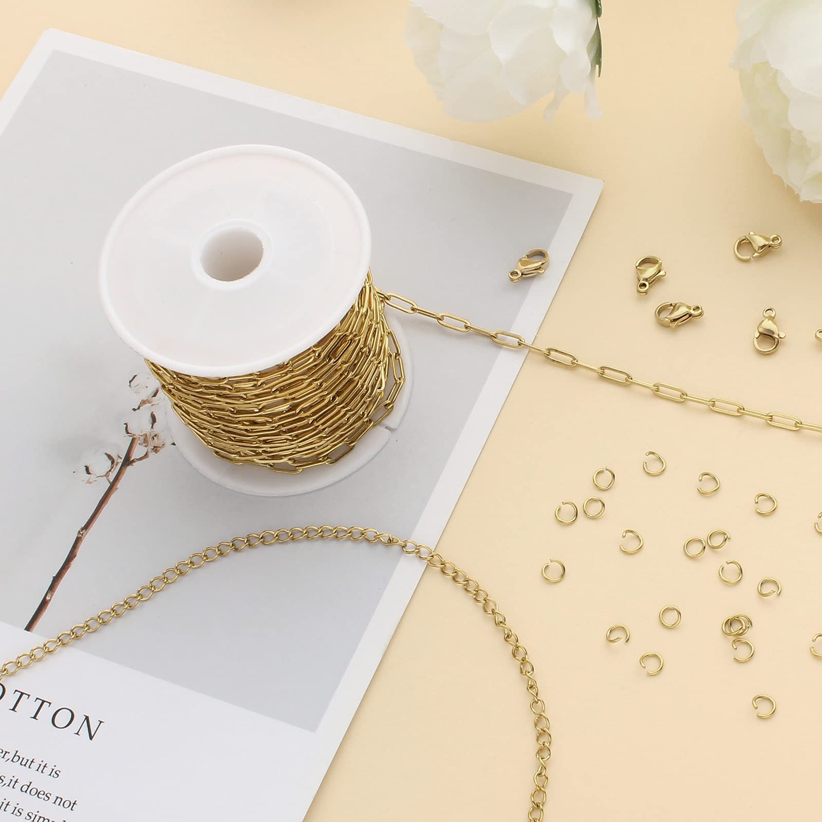 16.4 Feet Gold Stainless Steel Chains Bulk Cable Paperclip Necklace Chains Link