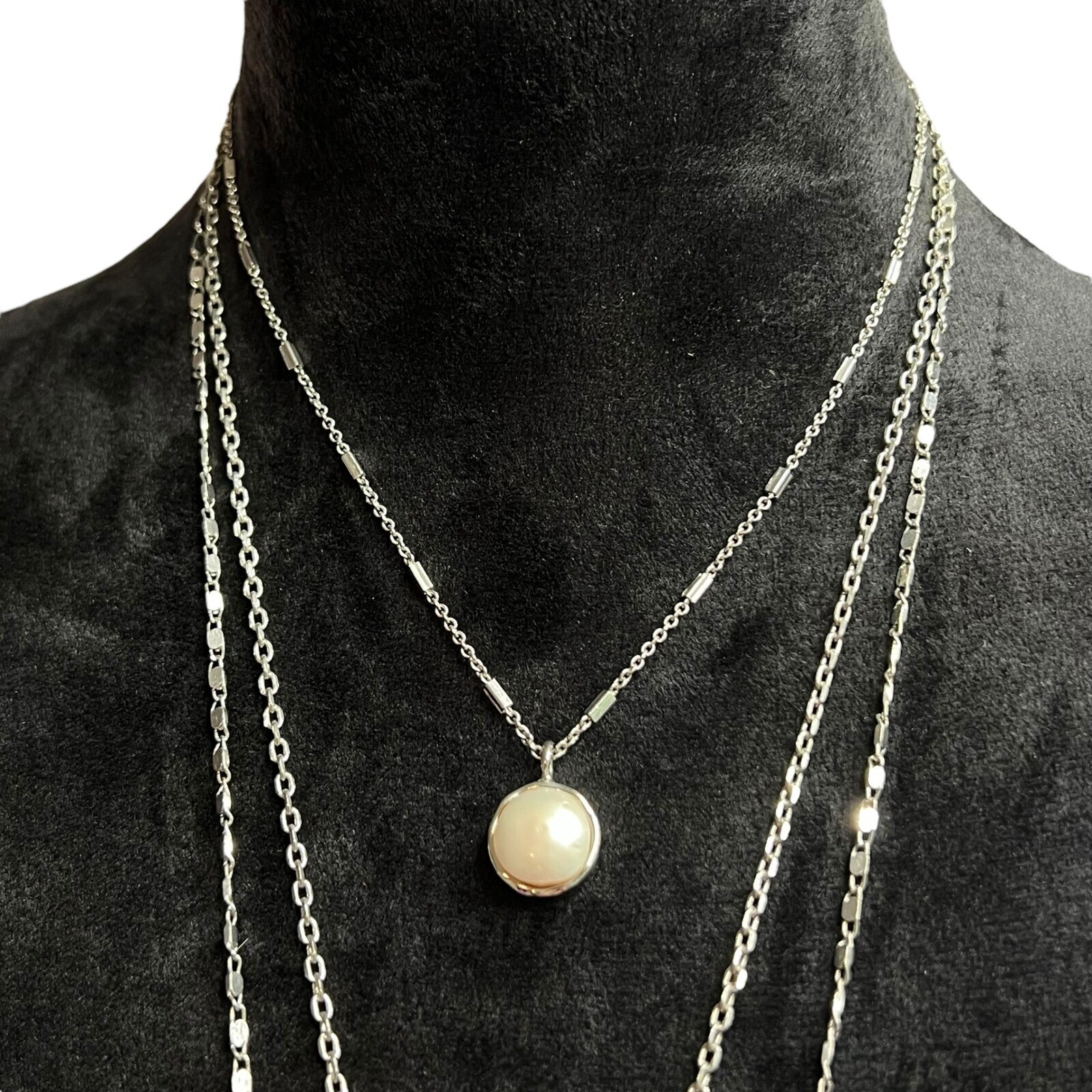 VERONESE Layered Necklace Silver Tone Baroque Pearl Pendant Tassel Chain Women