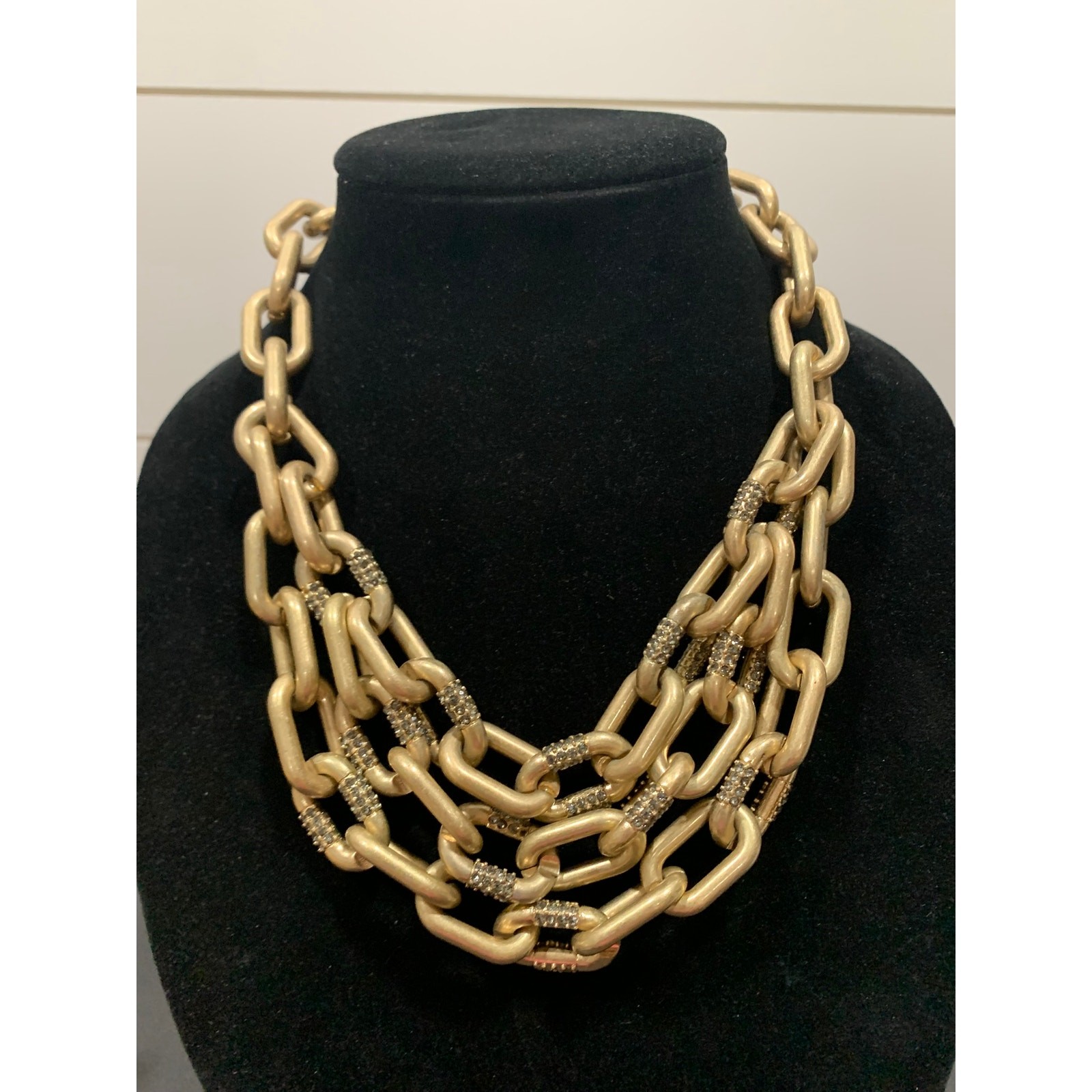 Kenneth Cole Gold Chunky Chain Necklace w/ Sparkling Clear Crystals