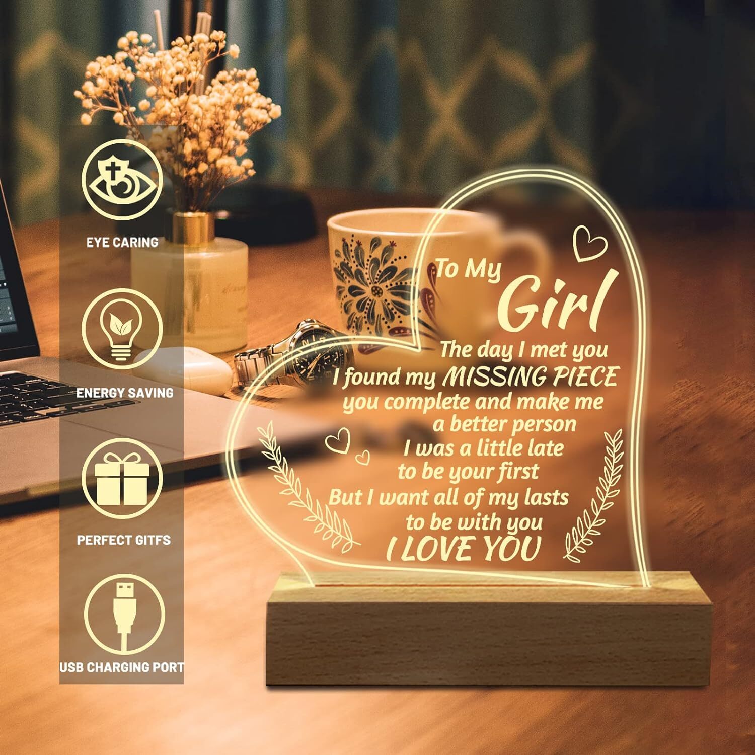 Romantic Gifts for Girlfriend to My Girlfriend Engraved Night Light I Love You