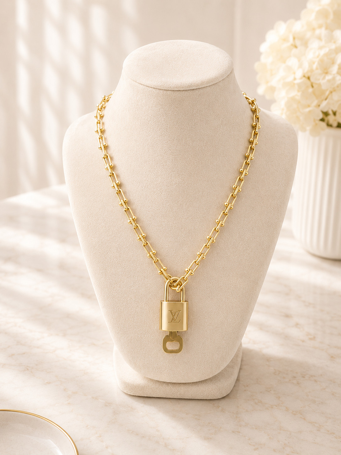 Authentic Louis Vuitton Gold Padlock with Unbranded Gold plated Chain