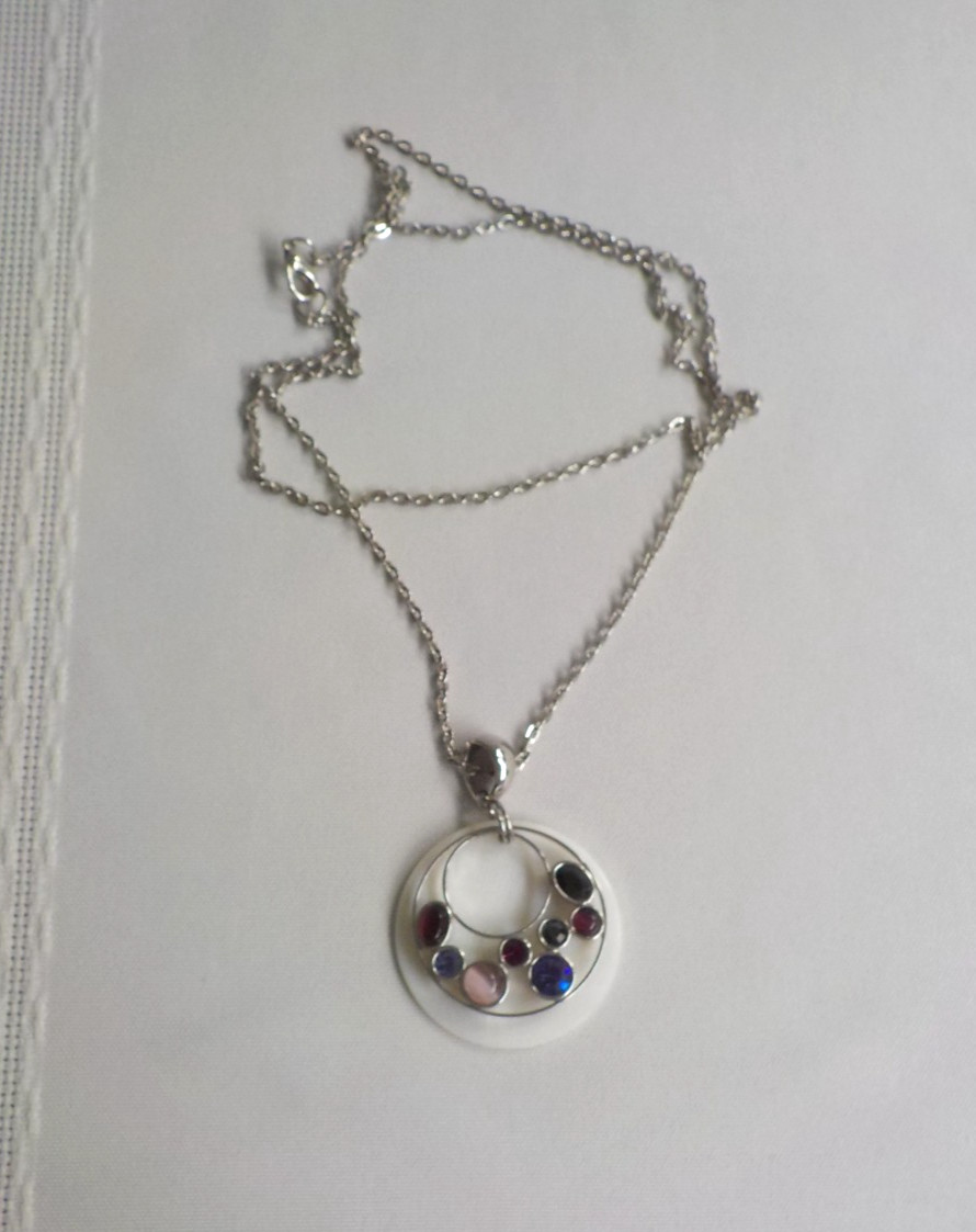 SL Faux Mop Necklace Silver Tone Metal 27″L Plastic Light Dark Purple Round