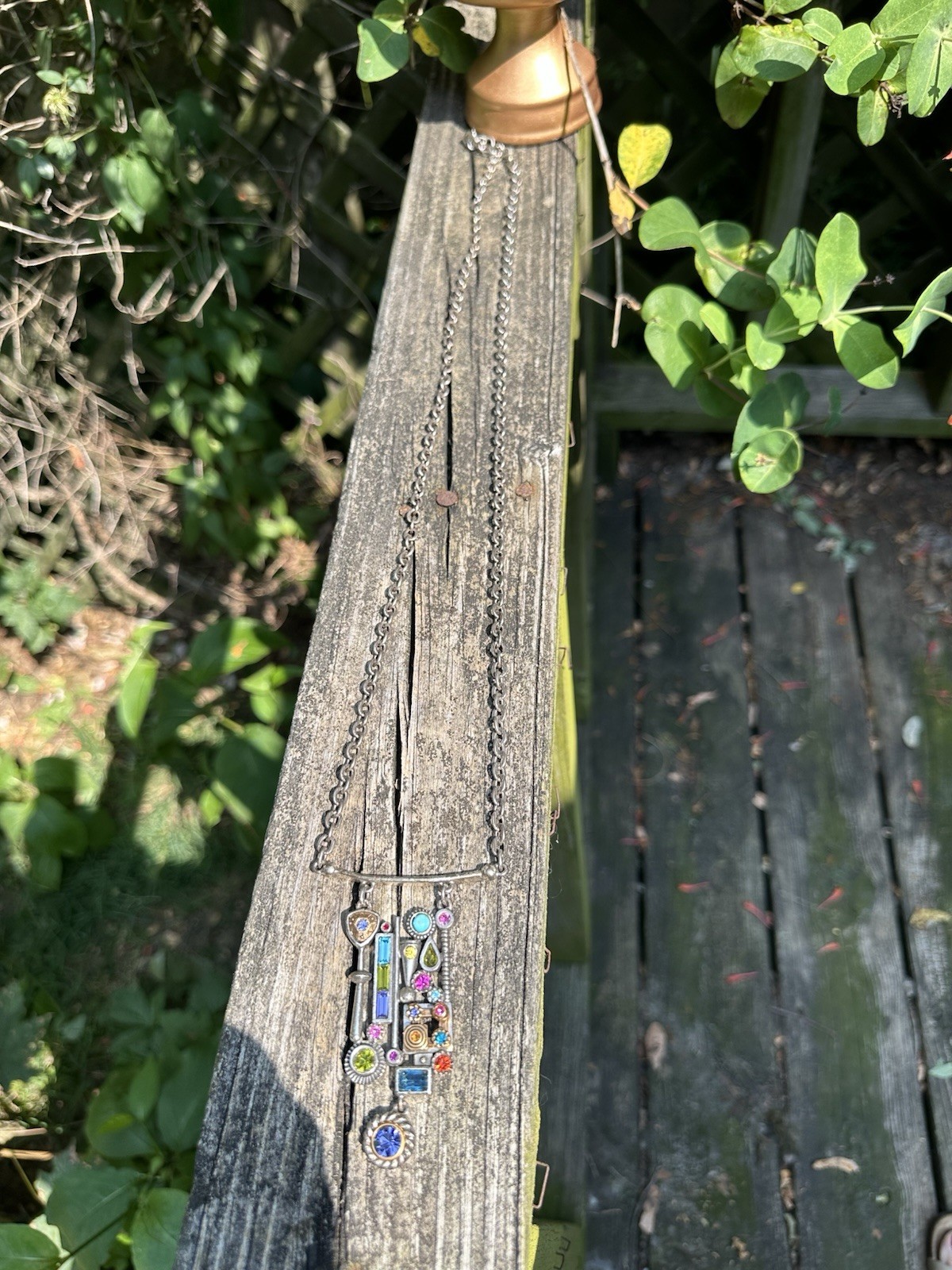 Patricia Locke Multi Color Silver Necklace Long Chain 38 Inch !!Wrap Twice!!1975