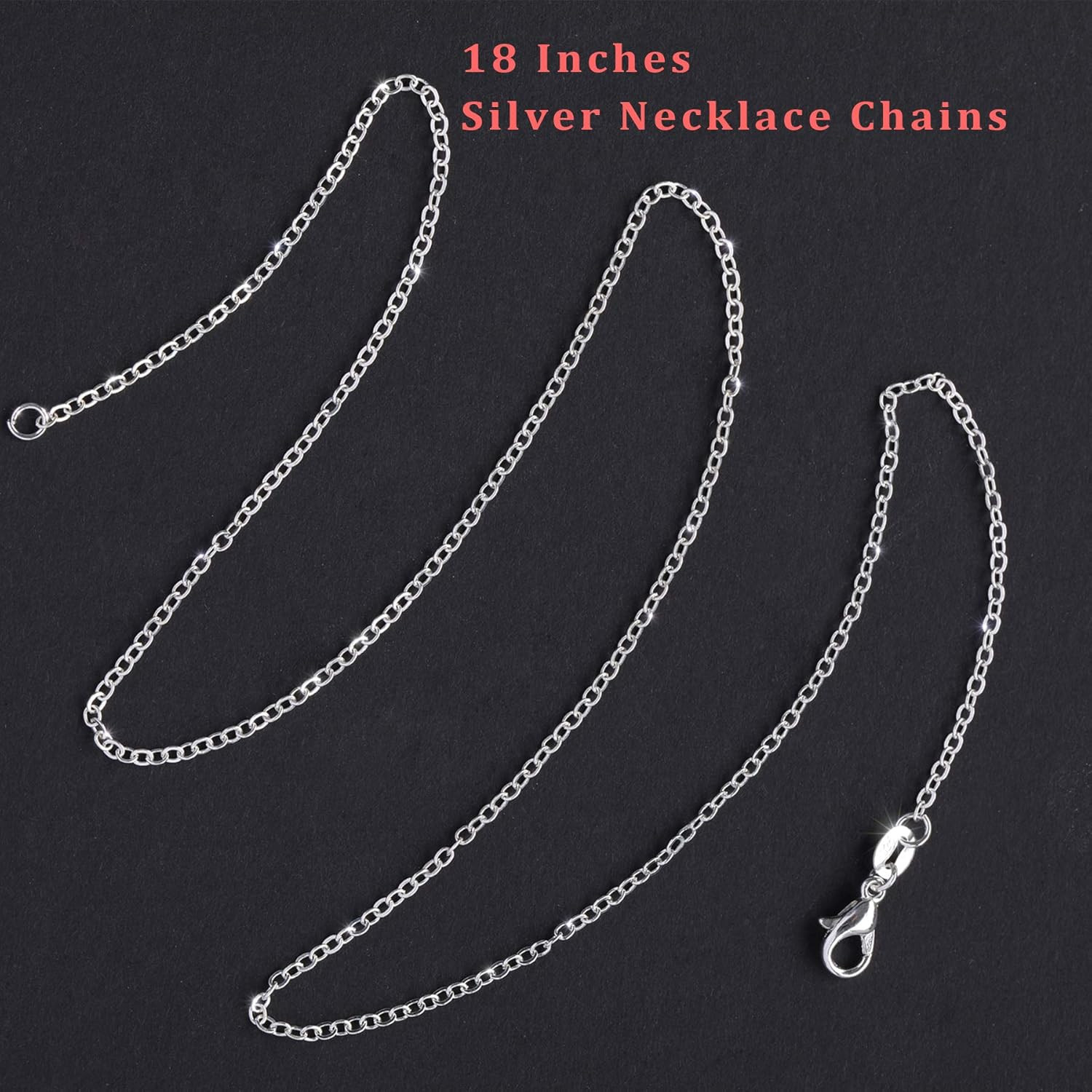 50 Pack Silver Plated Necklace Chains Bulk, Cable Chain Pack for Jewellery Makin