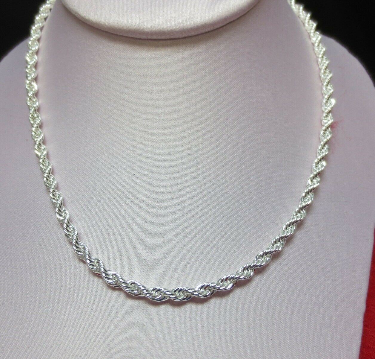 18 INCH .925 STERLING SILVER PLATED 4 MM ROPE CHAIN NECKLACE-USA SELLER