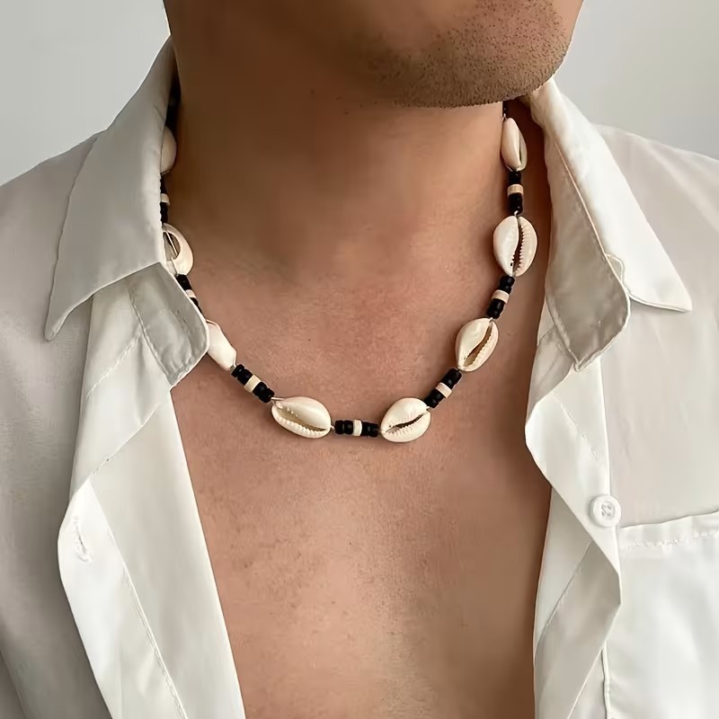 Boho Shell Choker Necklace Mens Surfer Beach Necklace Coastal Hawaiian Jewelry
