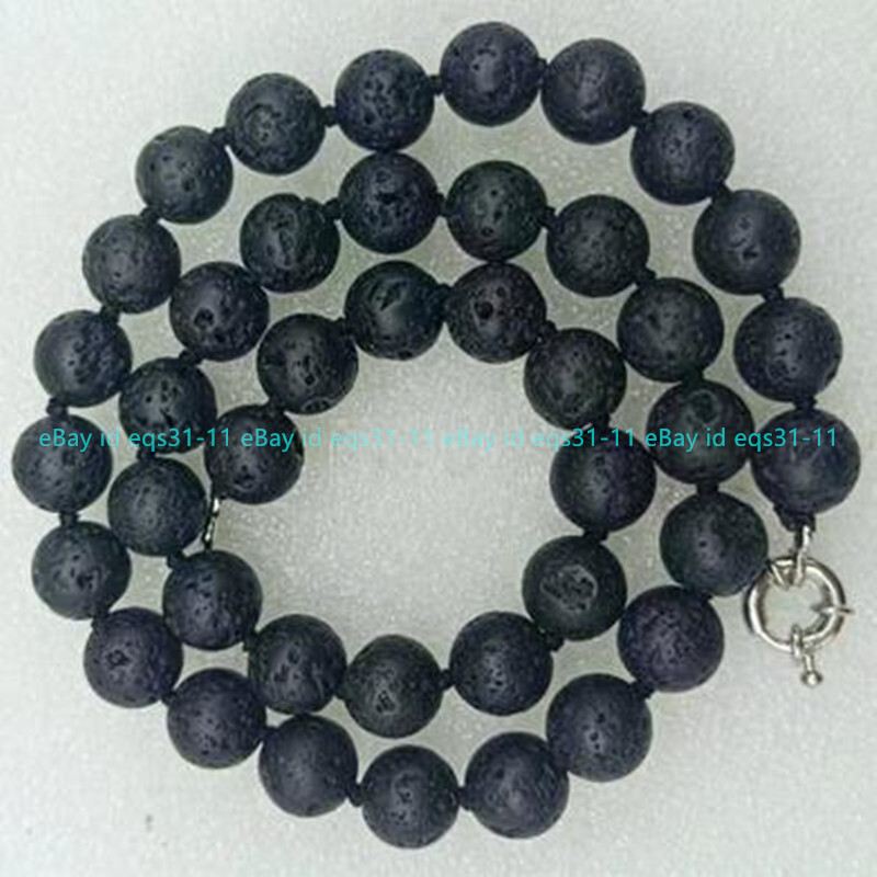 Fashion 10mm Black Lava Rock Round Beads Boutique Necklace 18-36 inch