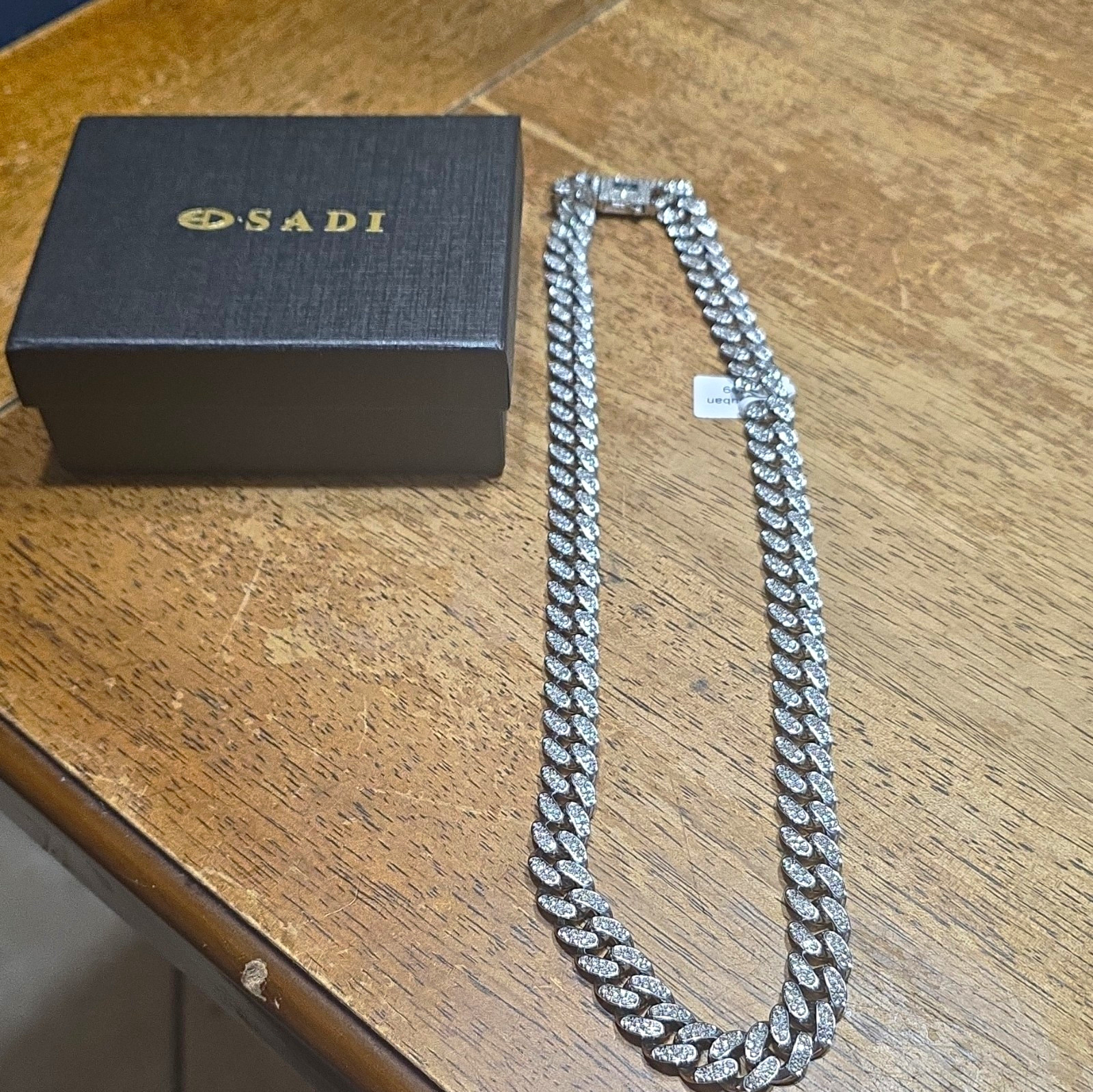 DSADI Silver Tone Iced Out Cuban Link Chain Necklace Pavé Crystal Box Clasp