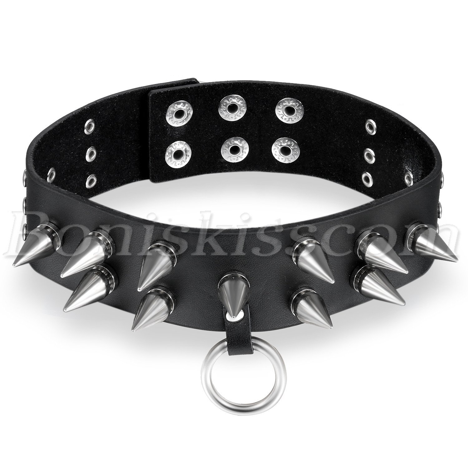 Men’s Womens Punk Gothic Black Leather Choker Spike Rivet O Ring Collar Necklace