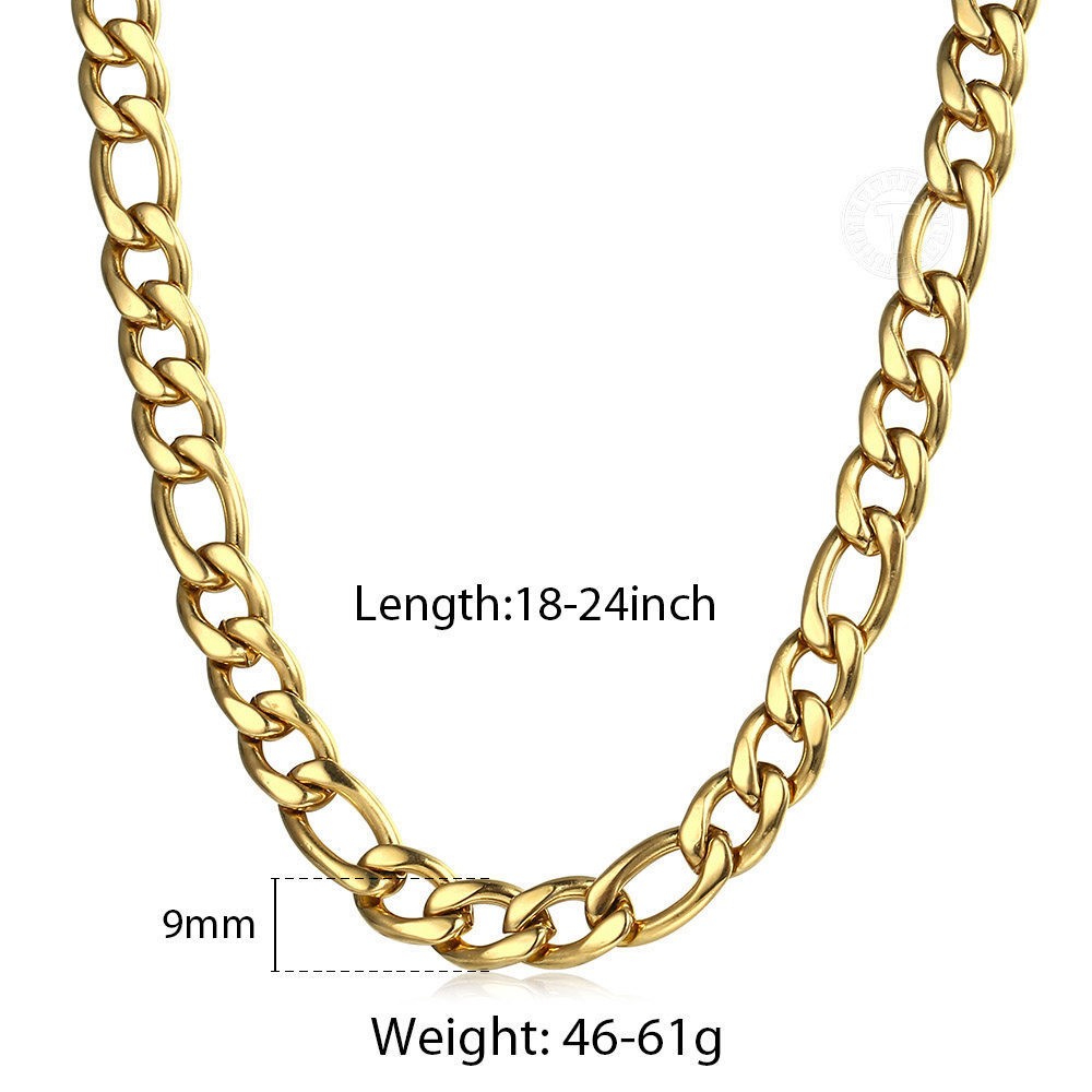 3/5/7/9mm Gold Plated Stainless Steel Figaro Chain Necklace Men Women 16-30″