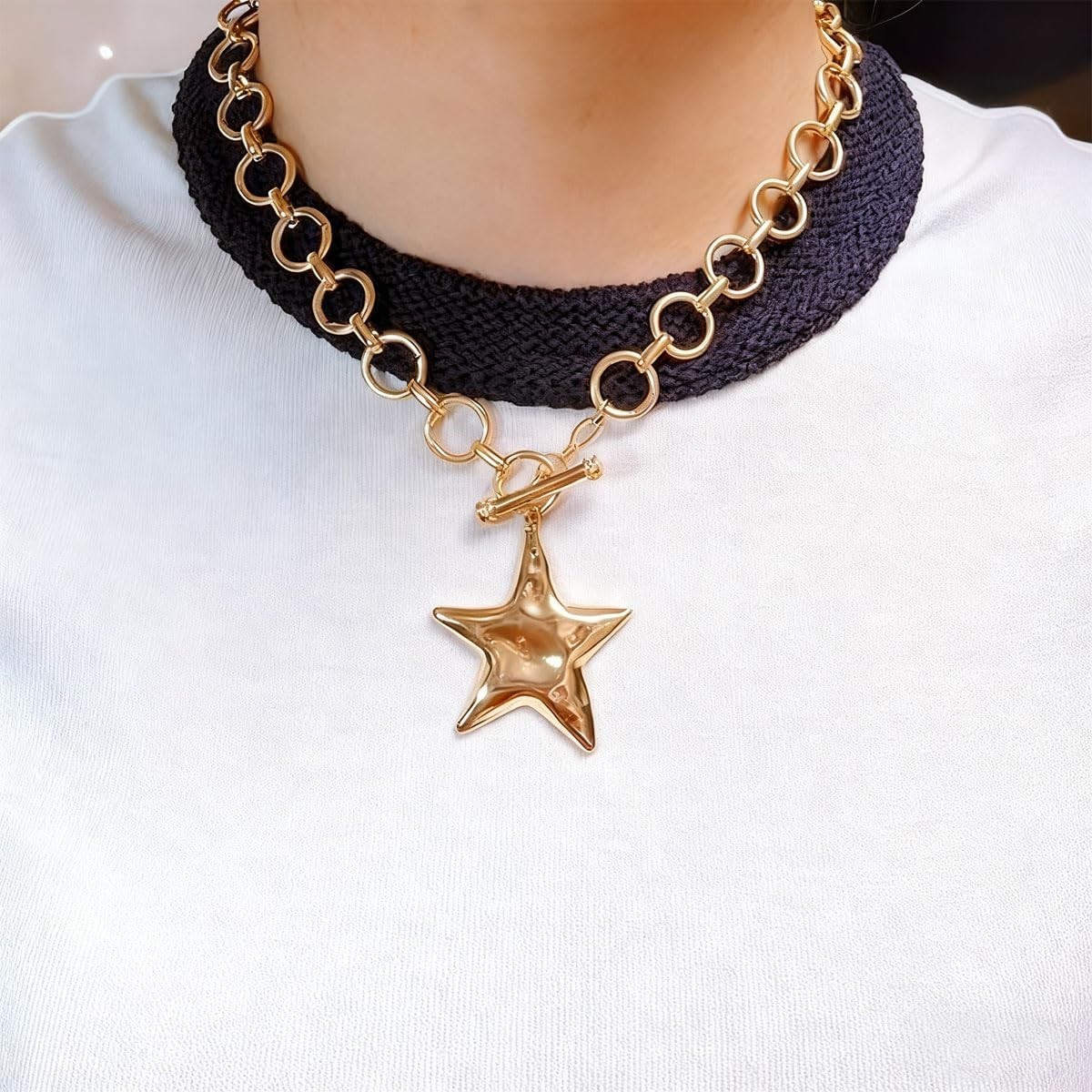 Trendy Chunky Star Necklace for Women – Big Statement Pendant, Thick Chain, Boho
